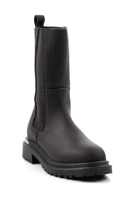 Black Hakiki Deri Kadın Bot & Bootie HD0777003803