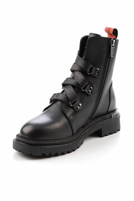 Black Hakiki Deri Kadın Bot & Bootie HD0777003003