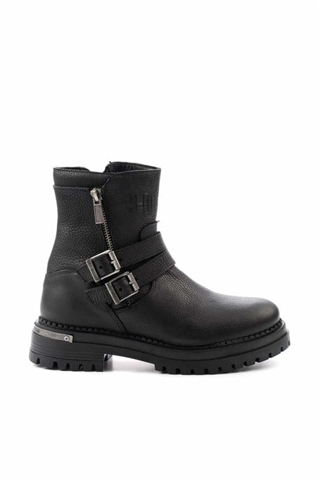 Black Hakiki Deri Kadın Bot & Bootie HD0777055603
