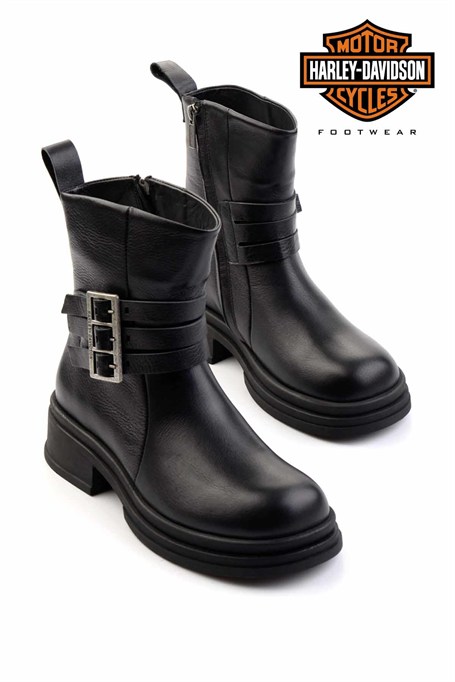 Black Hakiki Deri Kadın Bot & Bootie HD0777004503
