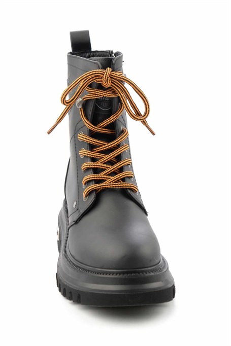 Black Hakiki Deri Kadın Bot & Bootie HD0777002903