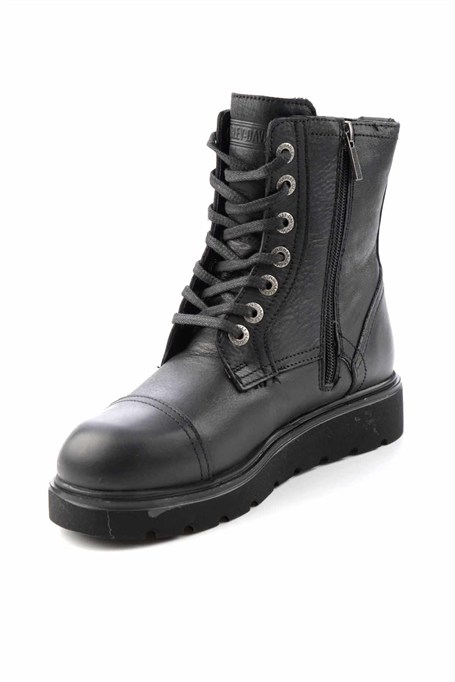 Black Hakiki Deri Kadın Bot & Bootie HD0777063003
