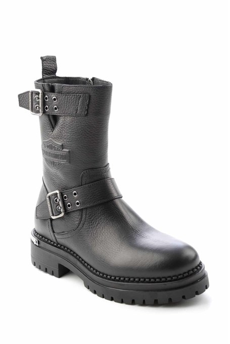 Black Hakiki Deri Kadın Bot & Bootie HD0777002203
