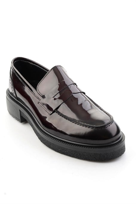 Bordo Açma Hakiki Deri Erkek Loafer Ayakkabı E01549116414