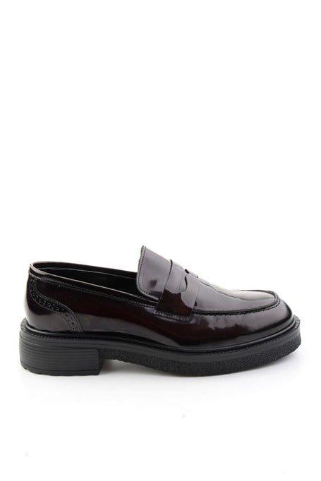Bordo Açma Hakiki Deri Erkek Loafer Ayakkabı E01549116414