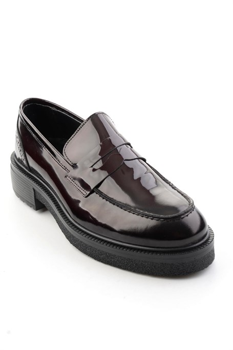 Bordo Açma Hakiki Deri Erkek Loafer Ayakkabı E01549116414