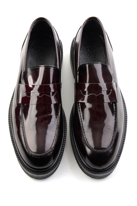Bordo Açma Hakiki Deri Erkek Loafer Ayakkabı E01549116414
