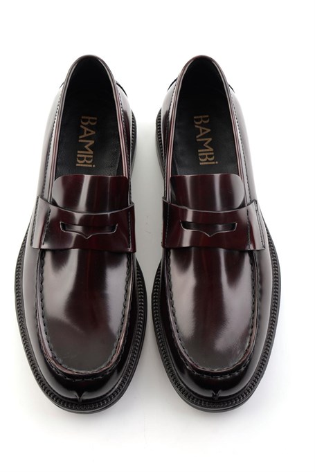 Bordo Hakiki Deri Erkek Loafer Ayakkabı E01648609514