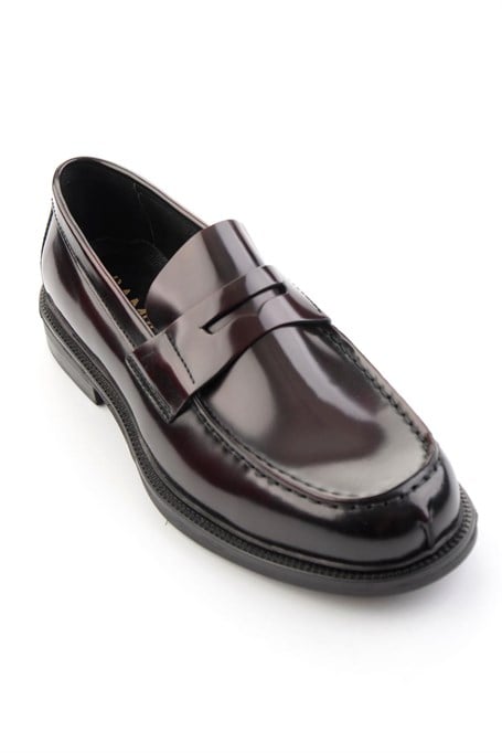 Bordo Hakiki Deri Erkek Loafer Ayakkabı E01648609514