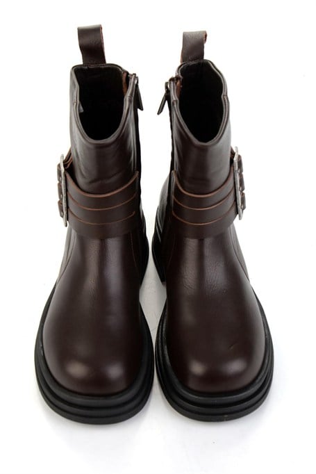 Brown Hakiki Deri Kadın Bot & Bootie HD0777004503