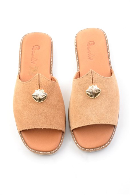 Camel Hakiki Deri Kadın Terlik K04331145802