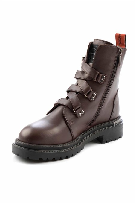 Dark Brown Hakiki Deri Kadın Bot & Bootie HD0777003003