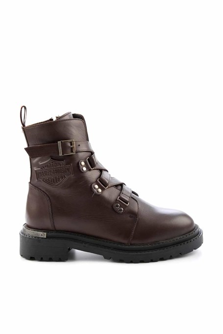 Dark Brown Hakiki Deri Kadın Bot & Bootie HD0777003003