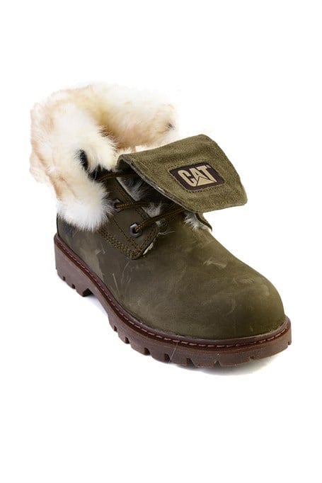 Dark Olive Hakiki Deri Kadın Bot & Bootie CAT0111118401