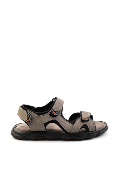 Gri Hakiki Deri Erkek Sandalet E05078102501