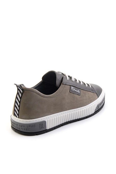 Gri Hakiki Deri Erkek Sneaker E01018033543