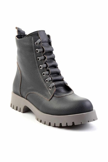 Gri Hakiki Deri Kadın Bot & Bootie K02028800803