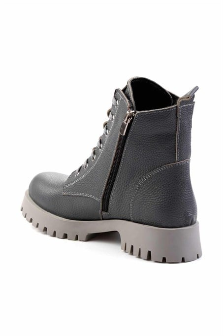 Gri Hakiki Deri Kadın Bot & Bootie K02028800803