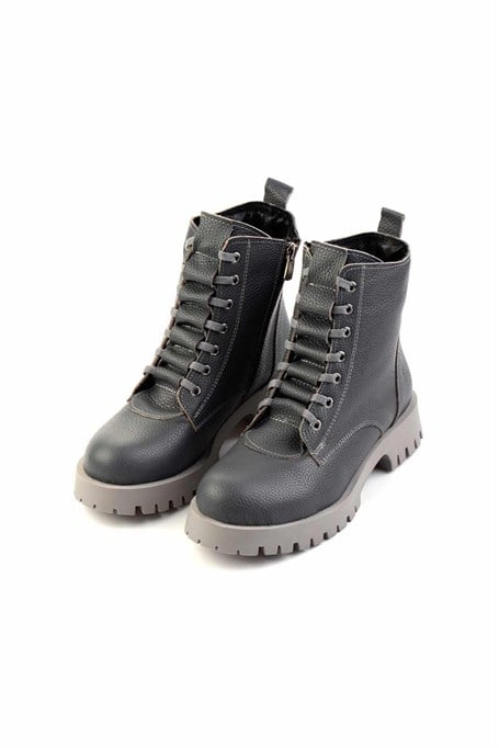Gri Hakiki Deri Kadın Bot & Bootie K02028800803