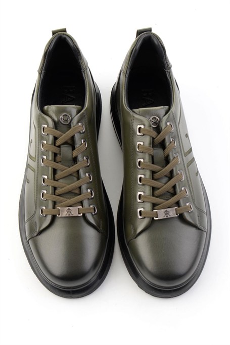 Haki Antik Hakiki Deri Erkek Sneaker E01398203041