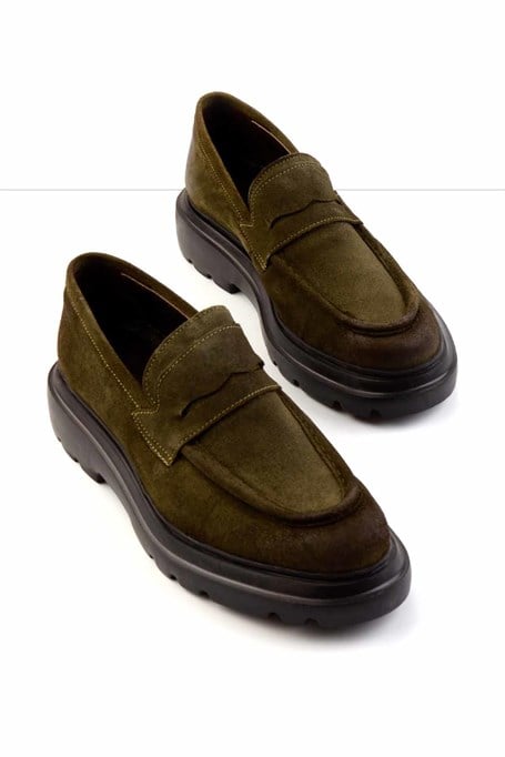 Haki Hakiki Deri Erkek Loafer Ayakkabı E01310113202