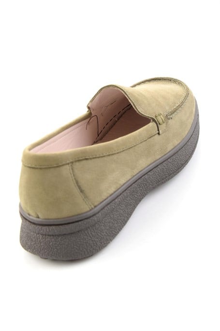 Haki Nubuk Hakiki Deri Kadın Loafer Ayakkabı K01007979401