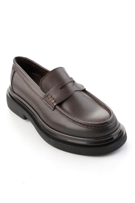 Kahve Antik Hakiki Deri Erkek Loafer Ayakkabı E01820604841