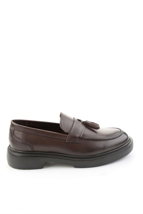 Kahve Antik Hakiki Deri Erkek Loafer Ayakkabı E01054400241