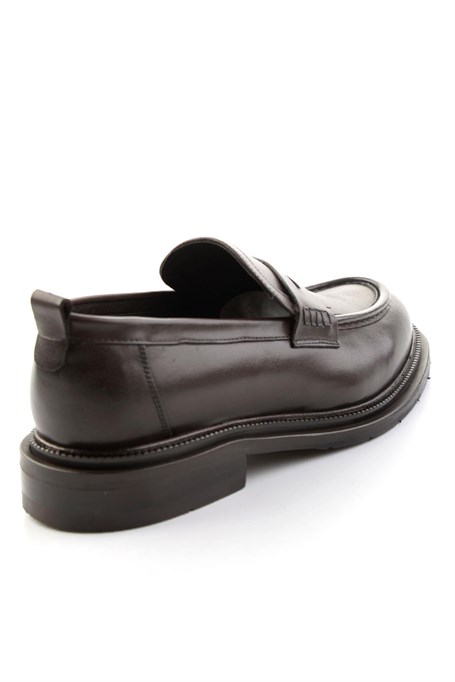Kahve Antik Hakiki Deri Erkek Loafer Ayakkabı E01600301341