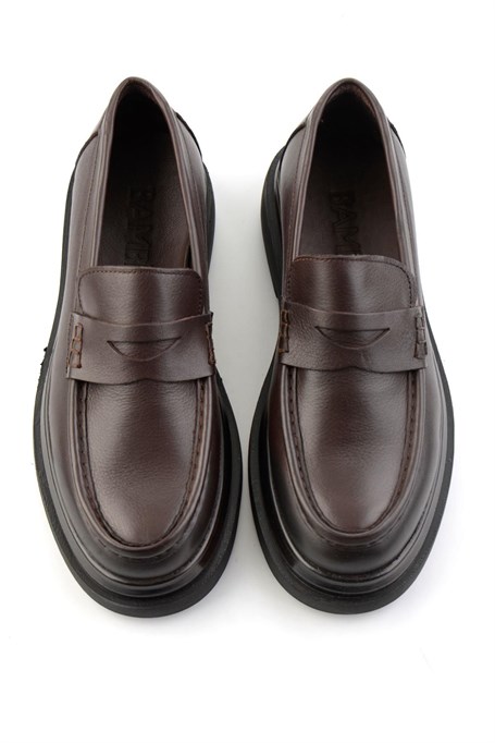Kahve Antik Hakiki Deri Erkek Loafer Ayakkabı E01820604841
