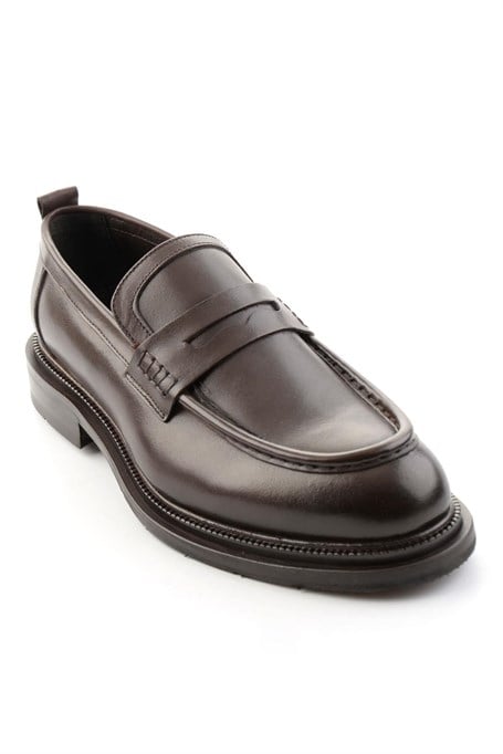 Kahve Antik Hakiki Deri Erkek Loafer Ayakkabı E01600301341