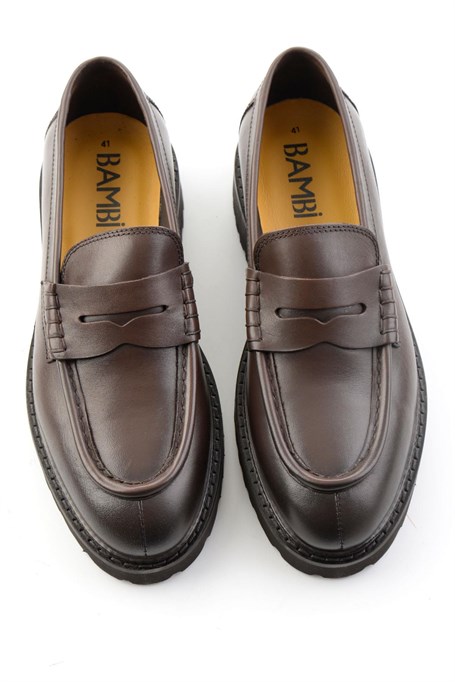 Kahve Antik Hakiki Deri Erkek Loafer Ayakkabı E01648626941