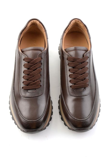 Kahve Antik Hakiki Deri Erkek Sneaker E01600003541