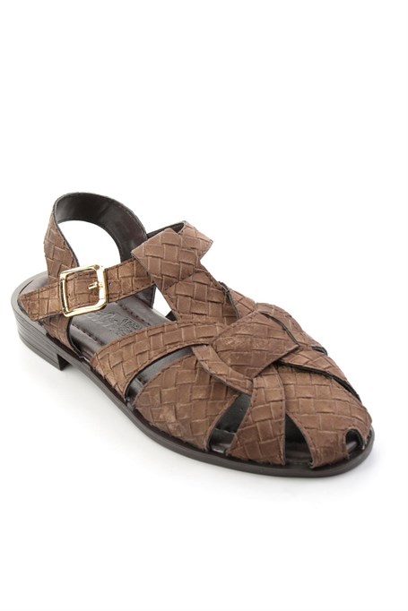 Kahve Baskı Nubuk  Kadın Sandalet K05503551024