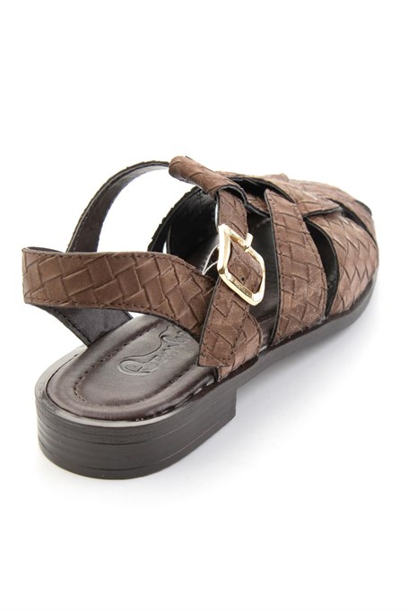 Kahve Baskı Nubuk  Kadın Sandalet K05503551024