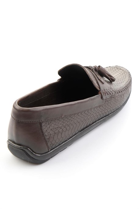 Kahve Baskılı Hakiki Deri Erkek Loafer Ayakkabı E01697032503