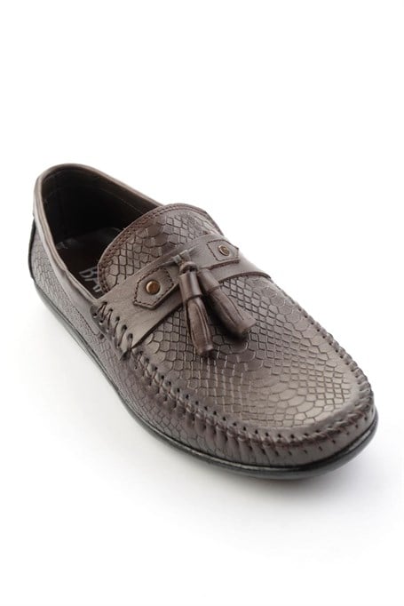 Kahve Baskılı Hakiki Deri Erkek Loafer Ayakkabı E01697032503