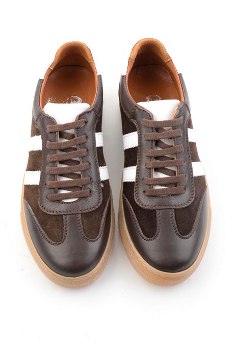 Kahve Beyaz Hakiki Deri Kadın Sneaker K01045050103
