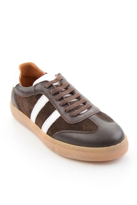 Kahve Beyaz Hakiki Deri Kadın Sneaker K01045050103
