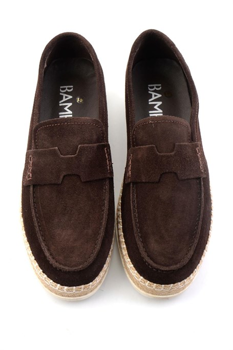 Kahve Hakiki Deri Erkek Espadril E01698111102