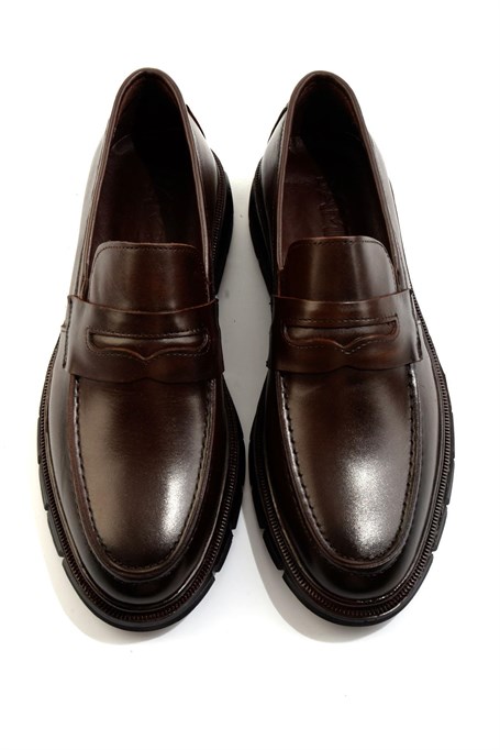 Kahve Hakiki Deri Erkek Loafer Ayakkabı E01795025641