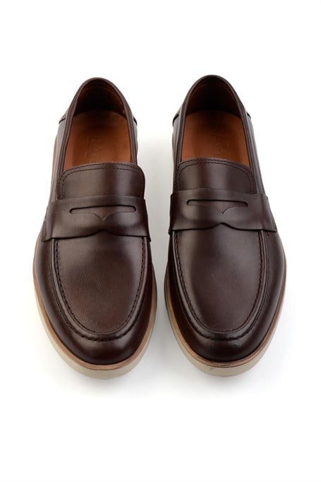 Kahve Hakiki Deri Erkek Loafer Ayakkabı E01054171341