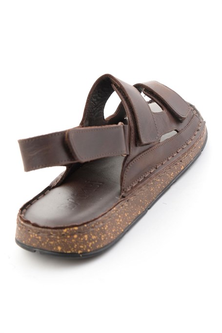 Kahve Hakiki Deri Erkek Sandalet E05433011501