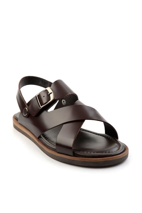 Kahve Hakiki Deri Erkek Sandalet E05433071014