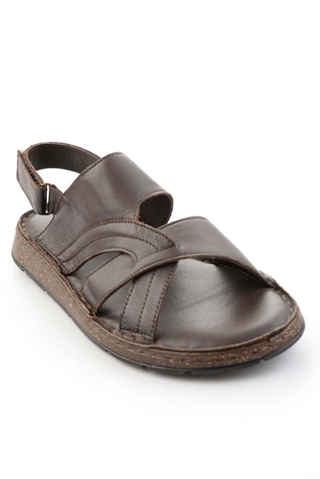 Kahve Hakiki Deri Erkek Sandalet E05433011903