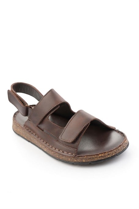 Kahve Hakiki Deri Erkek Sandalet E05433011501
