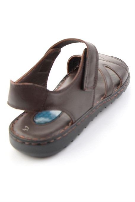 Kahve Hakiki Deri Erkek Sandalet E05437184903