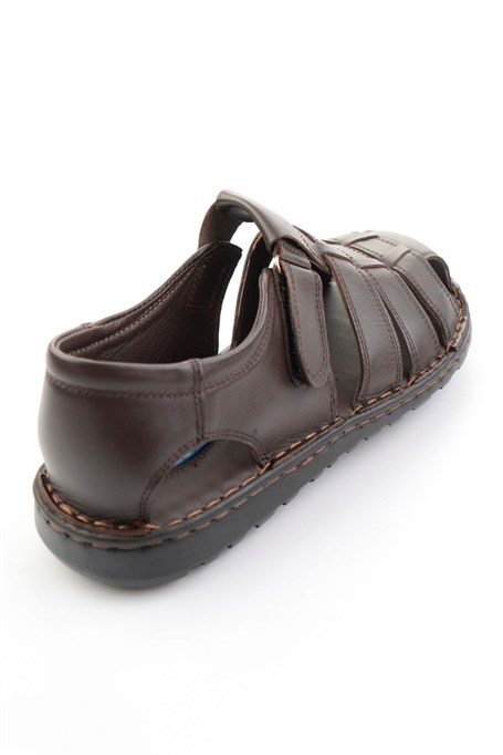 Kahve Hakiki Deri Erkek Sandalet E05437182903