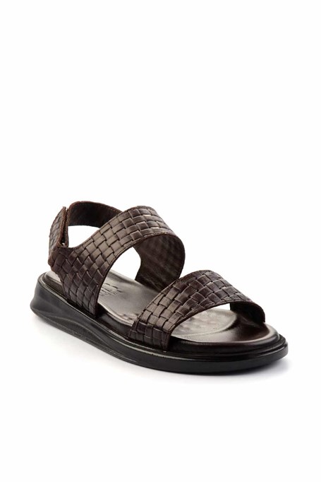 Kahve Hakiki Deri Erkek Sandalet E05433012603
