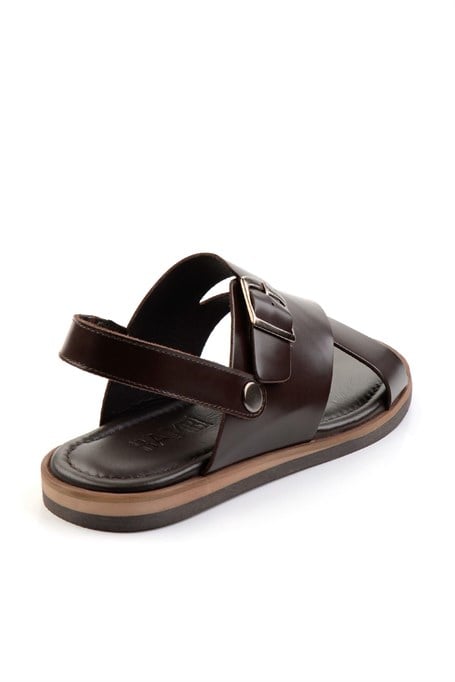 Kahve Hakiki Deri Erkek Sandalet E05433071014